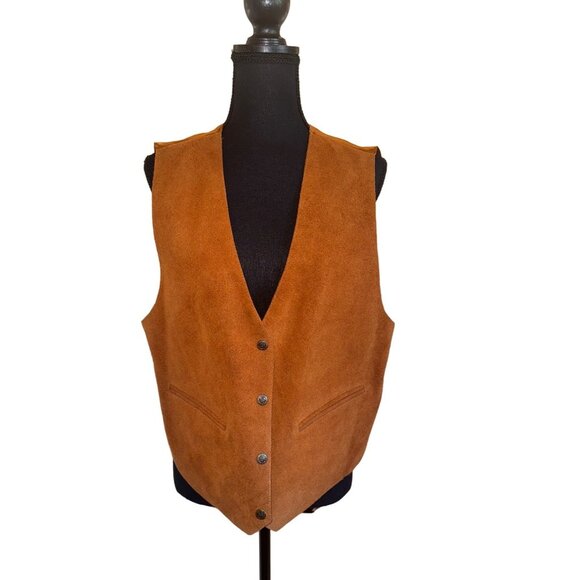 Vintage 90s Agapo Collection Genuine Burnt Orange Suede Leather Mens Vest Large - Picture 1 of 8